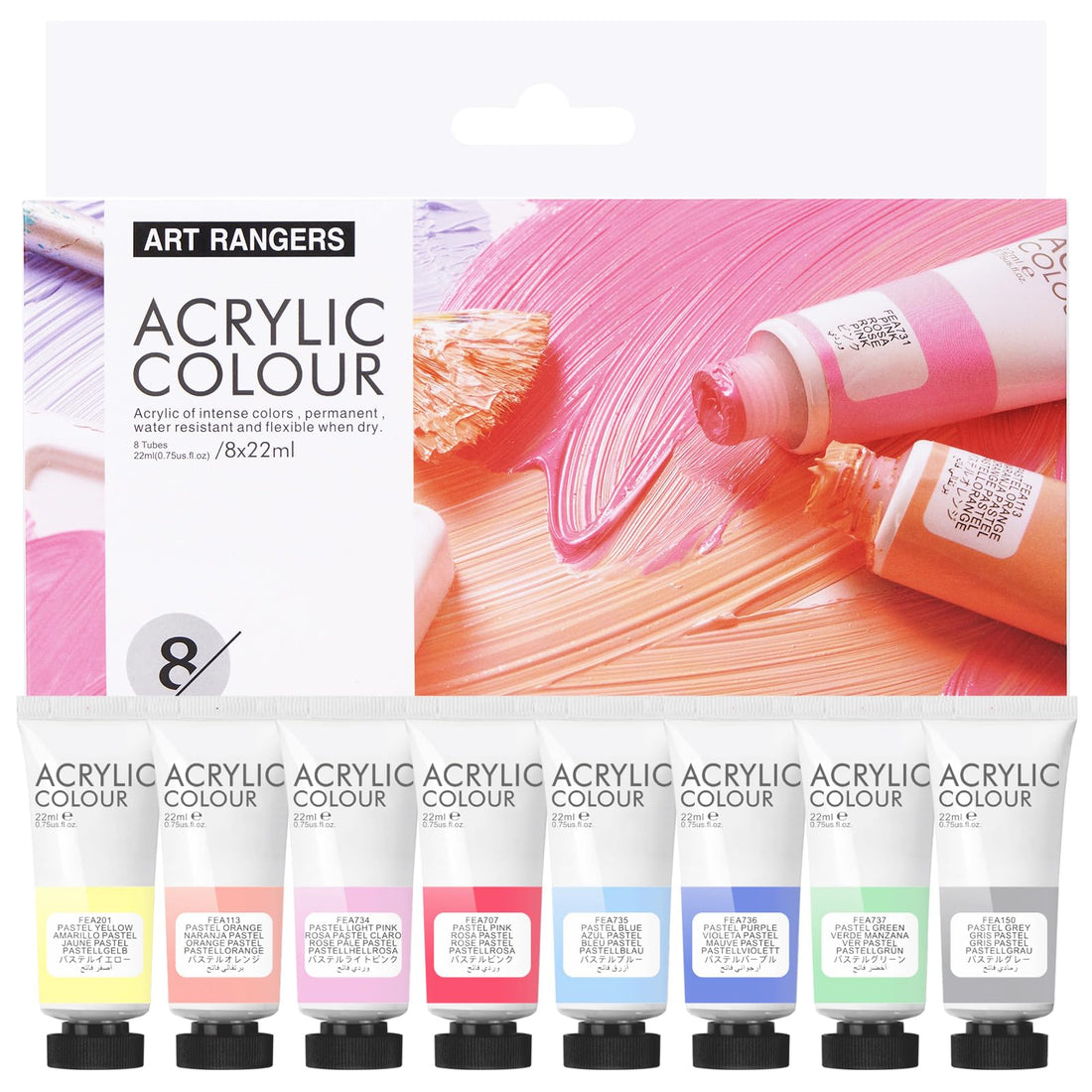 Acrylic Paint Macaron 8 Color Set, Acrylic Gouache, Tubular, Durable, Quick Drying, Waterproof, Handmade, Easy, Wood, Egg, Pottery, Fabric Paints, Children's Illustrations, Paintings, Crafts, Art