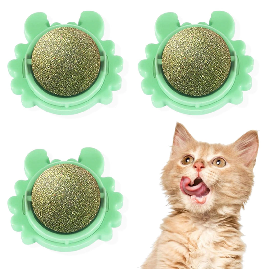 Bufunto 3PCS Catnip Balls Toy - Rotatable Dental Edible Cat Nips Balls (Green)