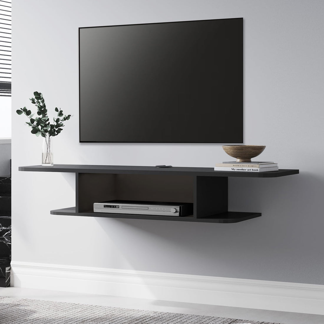 FITUEYES Wood Floating TV Stand Wall Mounted Media Console TV Cabinet Storage Component Shelf Black