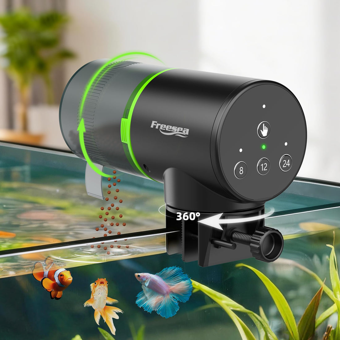 FREESEA Automatic Fish Feeder for Aquarium: Auto Fish Food Dispenser with Timer for Small Tank Betta Turtle - Battery Vacation Self Feeding for Flakes