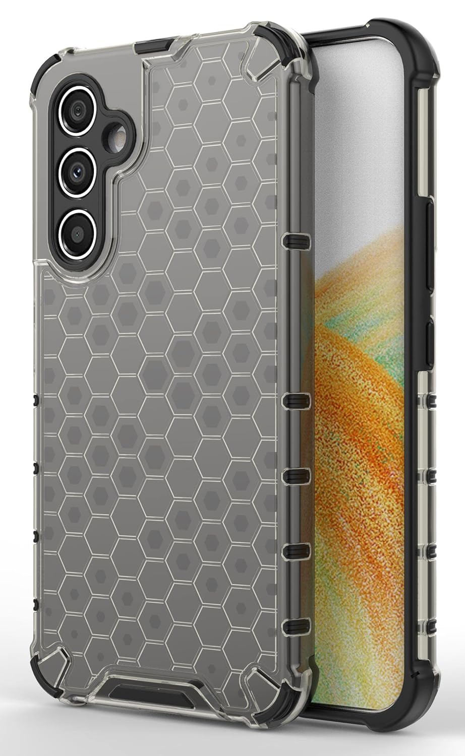 Poly Carbonate || Honeycomb || Edge to Edge Boom || Hard Case || Transparent || Shockproof || Camera Protection Back Case Cover (Black, A54)