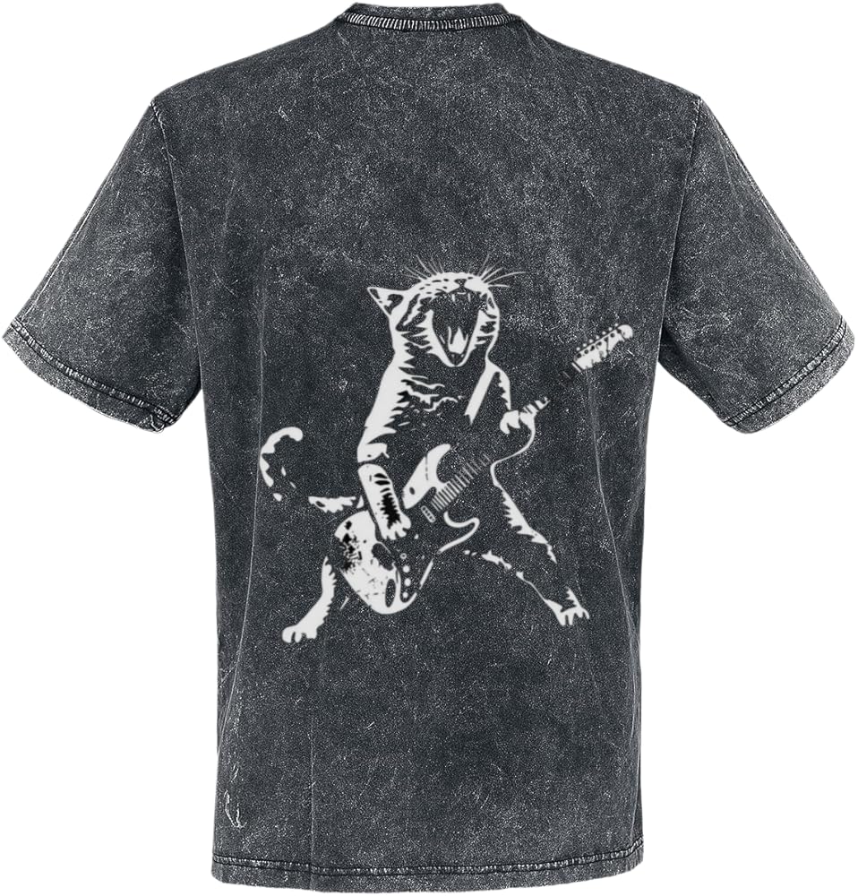 Cat Playing Electric Guitar T-shirt washed back