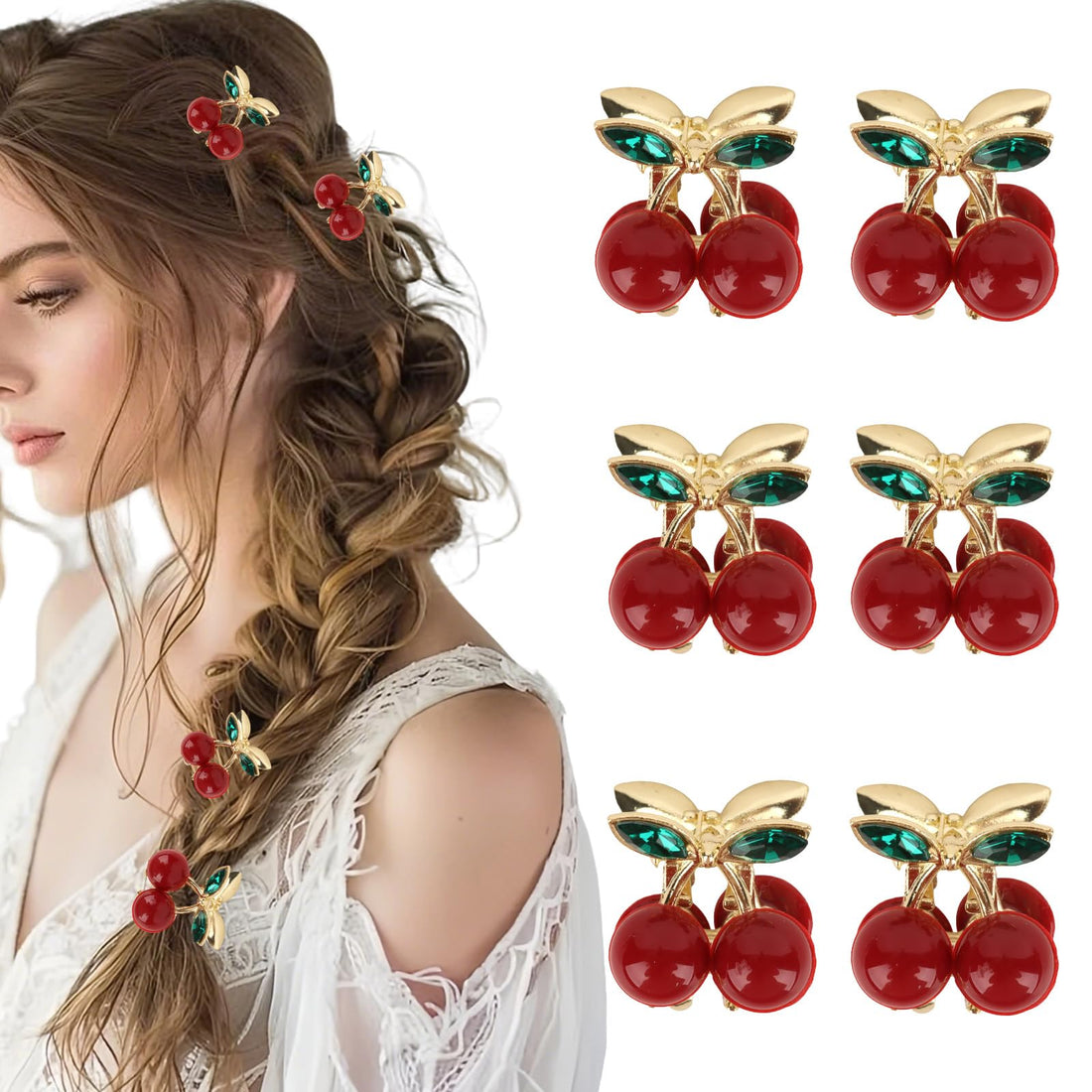 6Pcs Small Cherry Hair Clips Rhinestone Hair Clips Mini Cherry Claw Clips for Hair Stylish Cute Non Slip Red Hair Accessories for Women Girls Cherry Accessories