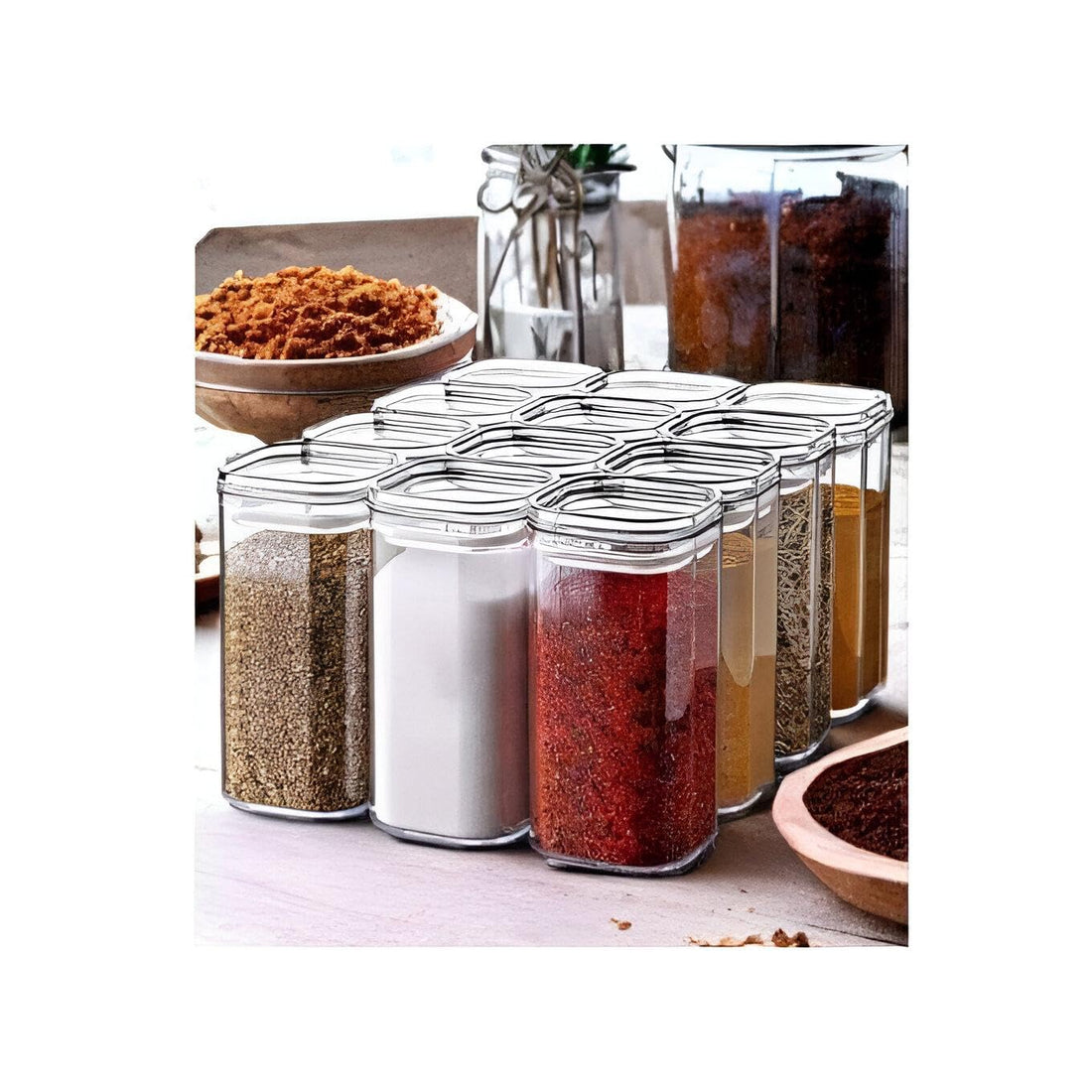 ACRYLIC STORAGE CONTAINER - Transform your spice organization with this gorgeous set of 12 clear acrylic jars, each with a capacity of 250ml and designed to keep spices fresh and easy to access.