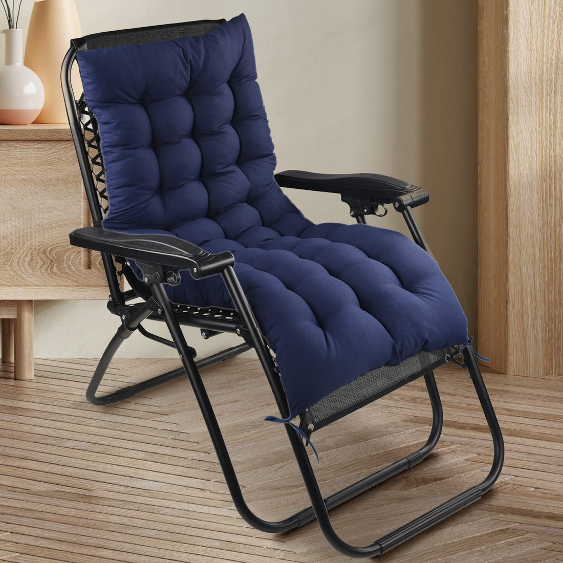 Sun Lounger Cushion Only 120 * 50cm Thick Replacement Sunbed Cushion Recliner Chair Pad Garden Sunlounger Cushions for Patio Indoor Outdoor (Navy Blue, No Chair)