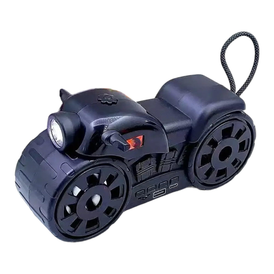 Bluetooth Speaker HR-663 with RGB Lights, USB Input, TF Card Slot Hi-Fi Stereo Sound, Deep Bass, Portable, Motor-Inspired Design, for Outdoor and Home Use ((Black))