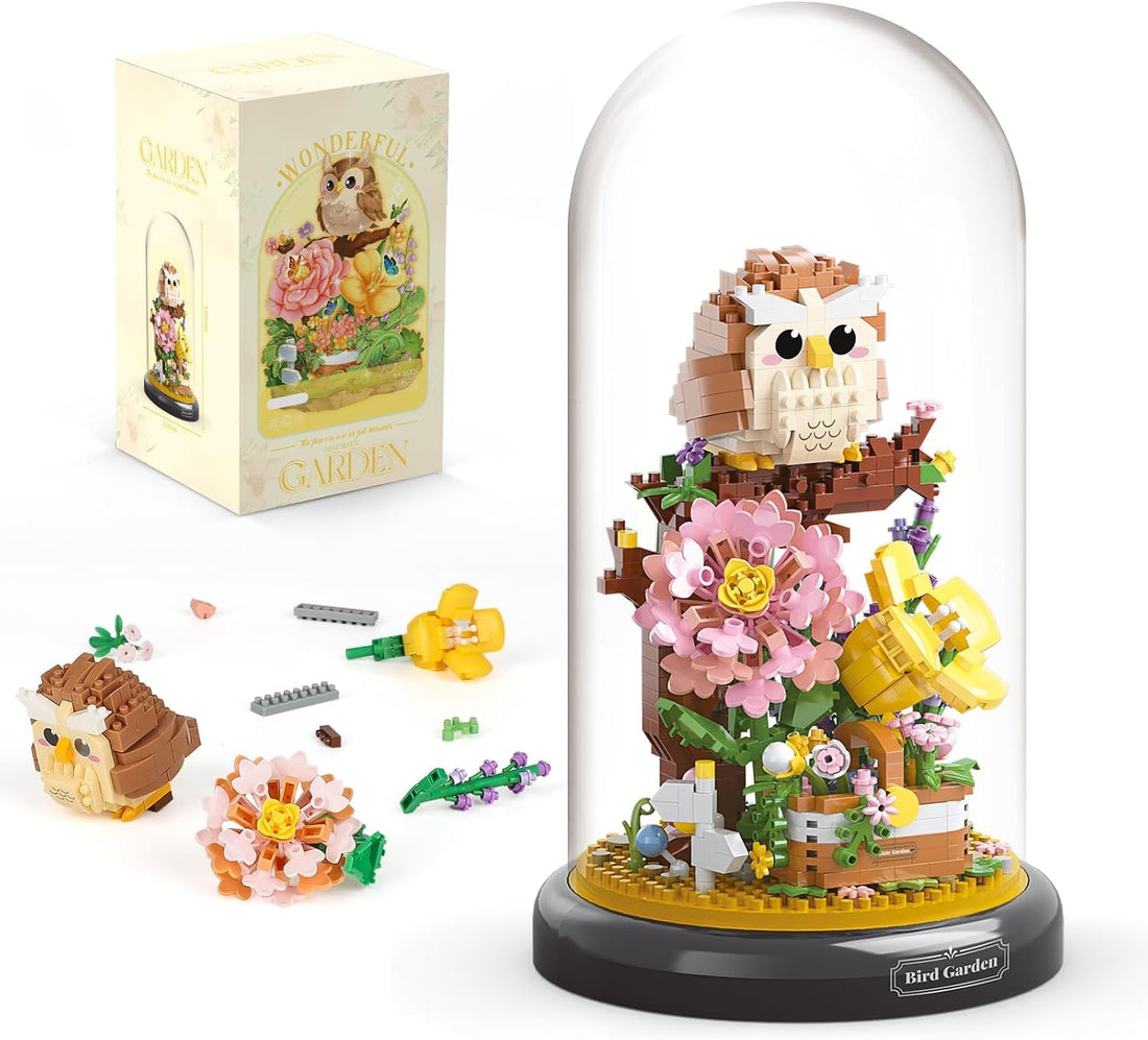 TOYS LAND Owl Flowers Bouquet Building Set, 1123 PCS Mini Building Blocks, Animals Flowers Plants Decor with Dust Cover, Great Gift for Her Mom Women Friends Adults Kids Girls Boys (Owl Flowers)