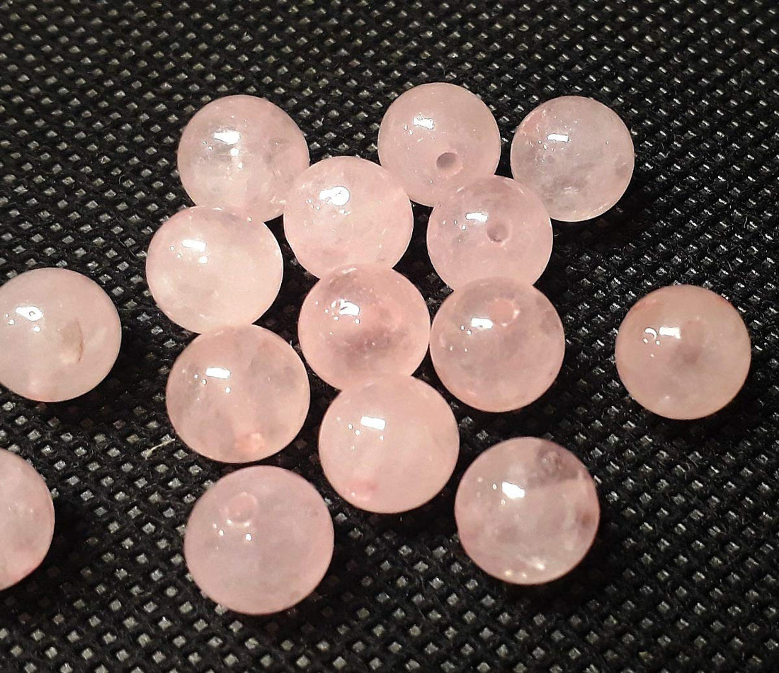 Perlin Pink Quartz/Quartz Gemstone Beads, 8 mm Ball, Stone Bead with Hole for Threading Bead Necklace, Pack of 15, Gemstone