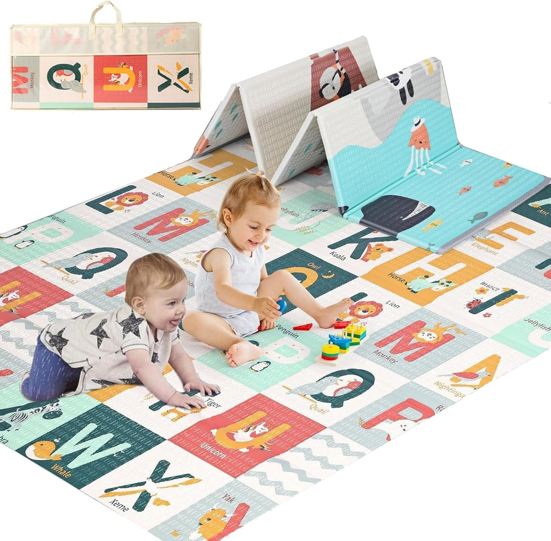 Beauenty Baby Play Mat, 180*150*1.5CM Extra Large Waterproof Activity,Thicker Reversible Foldable Baby Play Mat,Double-Sided Design for Indoor & Outdoor,for Babies,Toddlers,(A) (180*150*1.5cm)