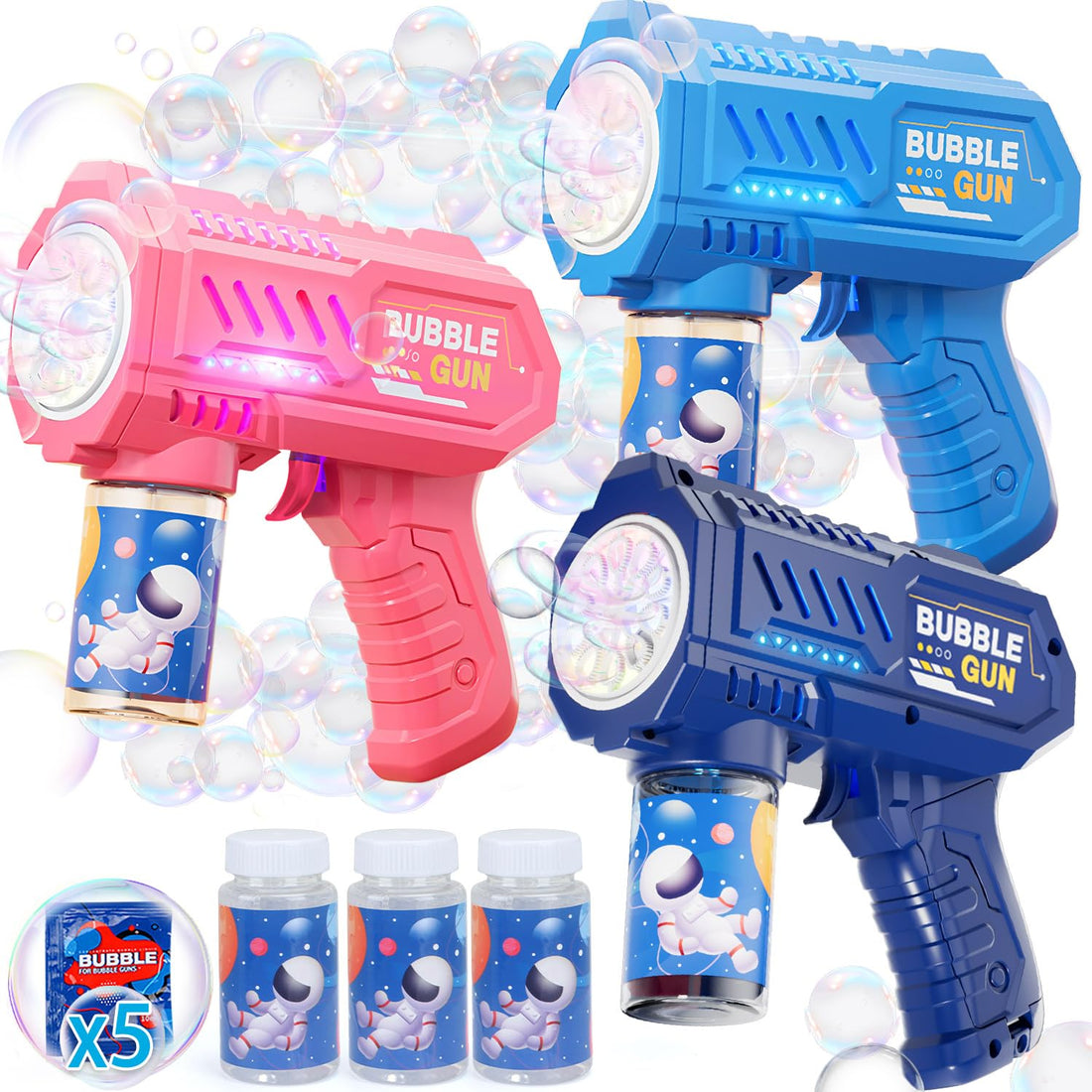 3 Packs Bubble Guns with 3 Solutions, Automatic Bubbles Machine for Boys Girls, Birthday Gifts for Ages 3 4 5 6 7 8 Year Old Kid, Summer Toy Outdoor Toys for Toddlers, Party Favors, Wedding