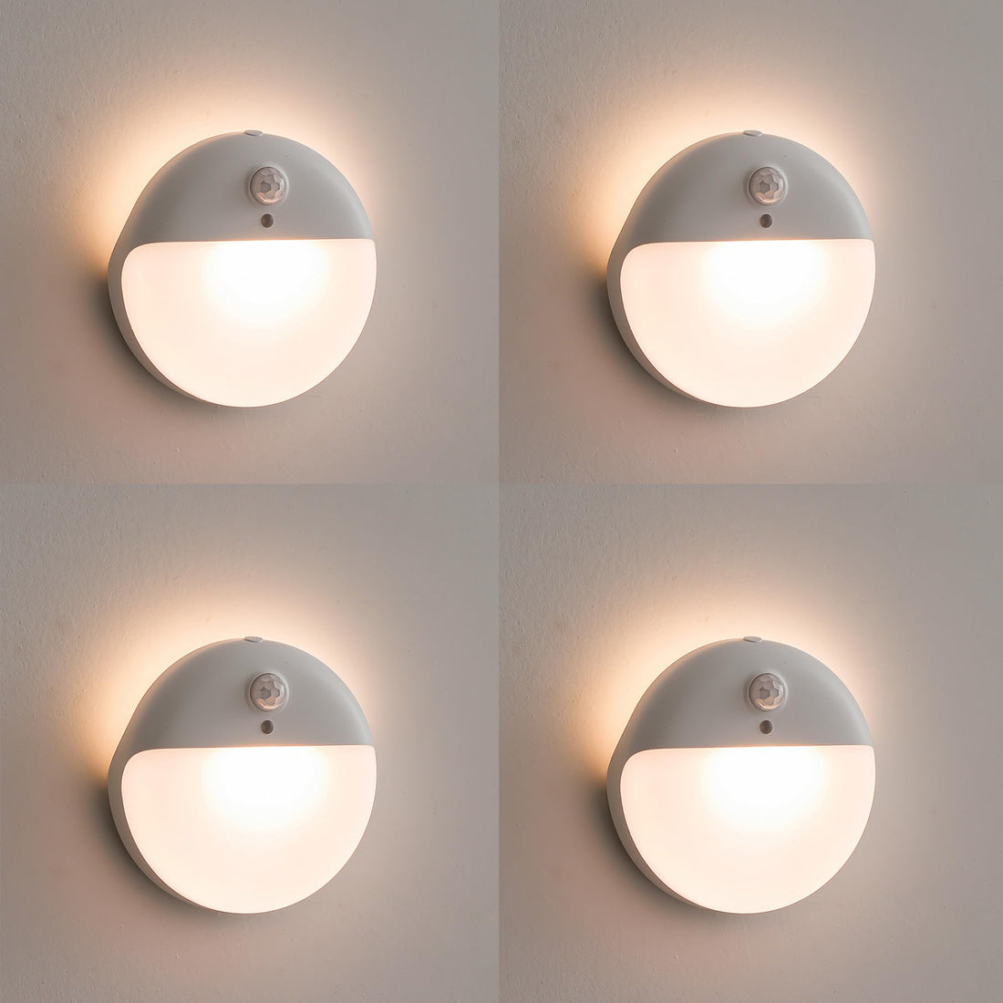 YUNLEX Pack of 4 Indoor Stair Lights, Stickers, Motion Sensor Night Light, Dimmable, Battery Portable for Cabinet, Bathroom, Bedroom, Kids, Warm White