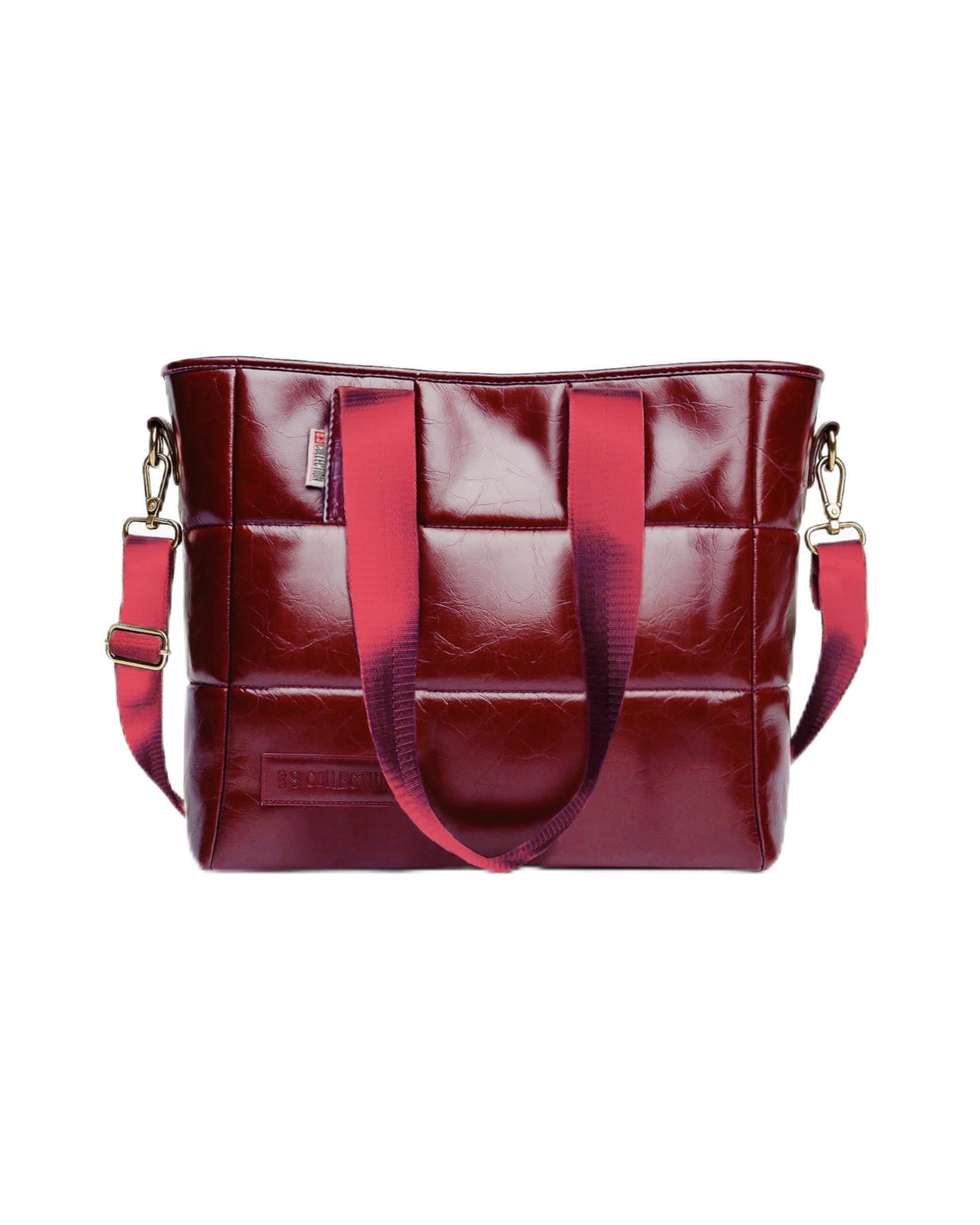 Burgundy -B.S COLLECTION Girls Quilted Leather Soft B.S Bag Tote Bag
