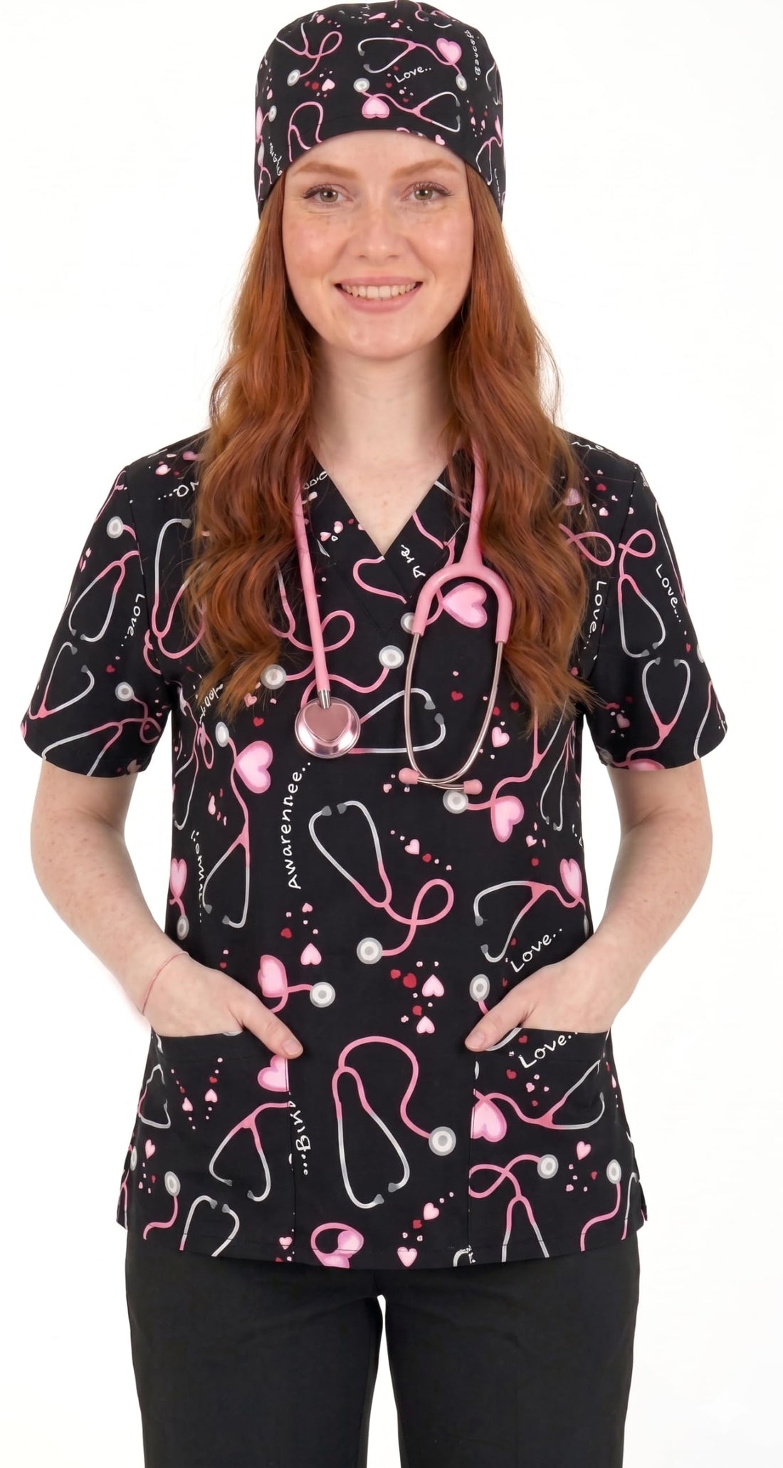 STEHESCOPE Medical Scrub printed Hospital unisex-dental - Surgical scrubTop only -half SLEEVE - Doctor Scrub -Medical Uniform توب فقط نص كم