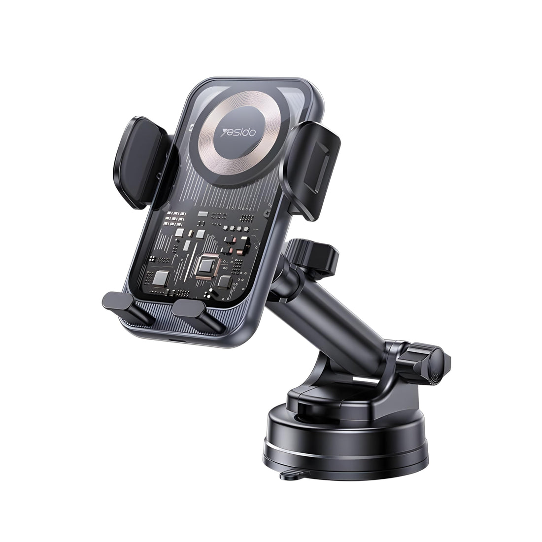 Next Store 15W Fast Wireless Car Charger with Phone Holder, Glass or Drum Mount, Best Fast Charging Phone Stand, Secure Cell Phone Mount C307, Car Air Charger, Easy One-Handed Use.