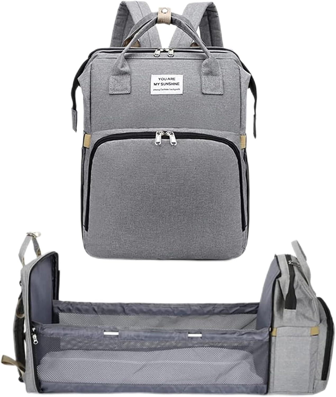 YUMA 3 in 1 Diaper Bag Backpack Travel Multi-Functional Baby Backpack Organizer Bags Travel Bassinet Foldable Baby Bed Baby Bag Portable Crib Waterproof Large Capacity Mummy Bag(Grey)