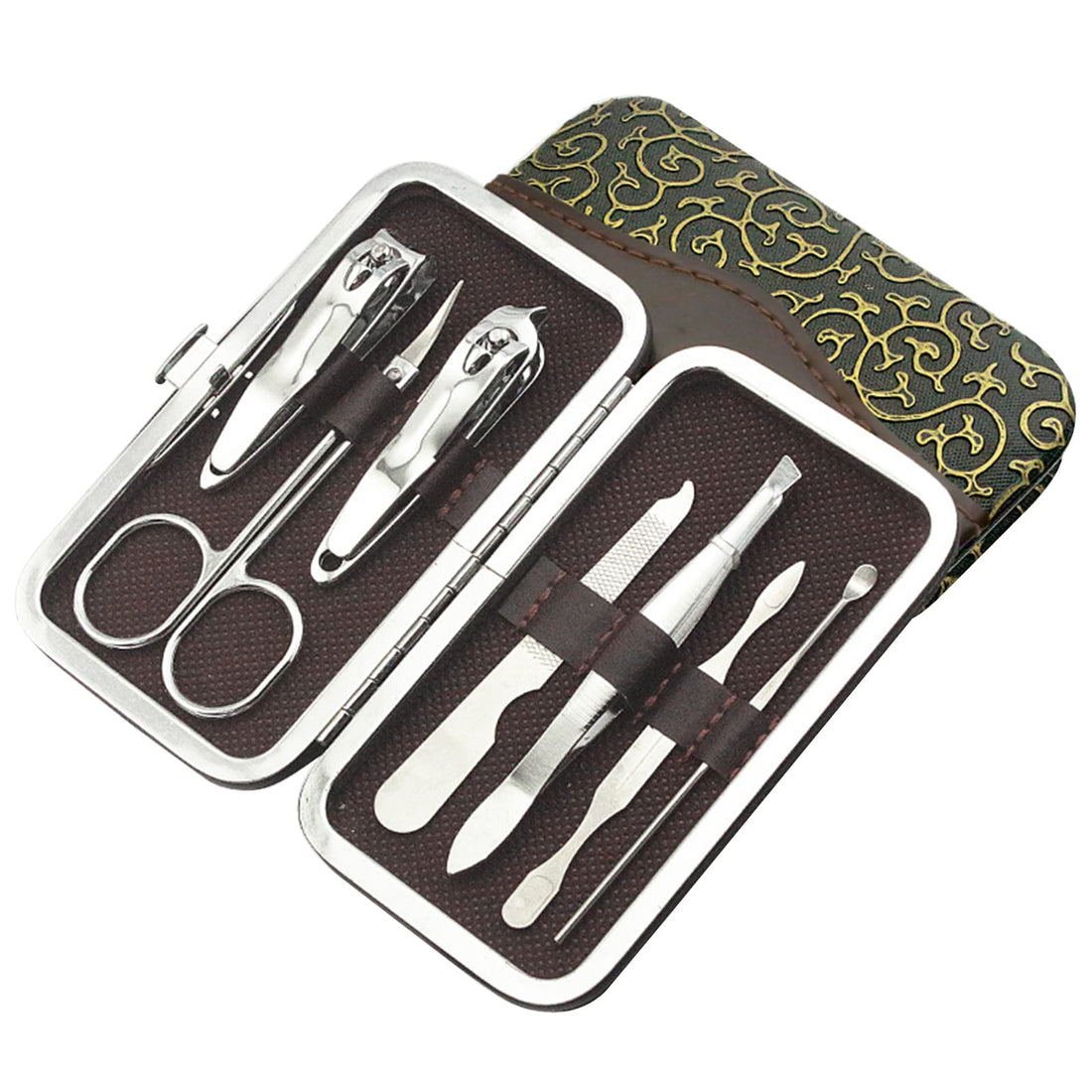 Manicure, Nail Clippers Set of 7Pcs, Professional Grooming Kit with Travel Leather Case, Nail Tools with Luxurious Travel Case for Men and Women