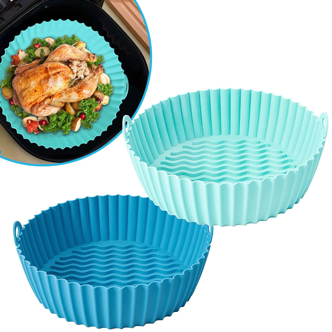 1 Pcs 8.5 inch Air Fryer Silicone Pot Oven Accessories Liners Basket - No Cleaning Needed - Reusable Silicone Liner Fits 3.6 to 6.8QT Air Fryer