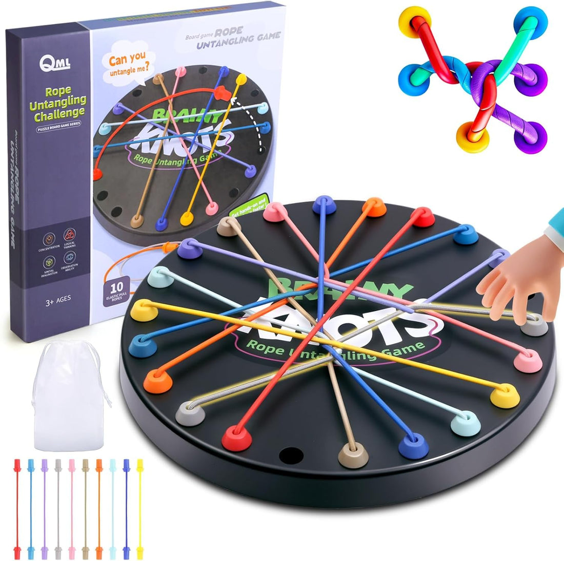 Knot Logic Game, Brainy Knots Rope Untangling Table Strategy Board Game, Rope Knots Challenge Game, Twisted Rope Puzzle Game, for Children and Adults, Family Games 2 to 4 Players (A)