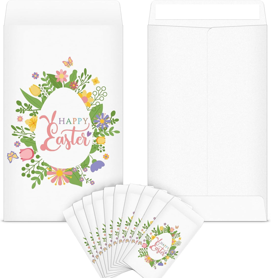 SM4U Happy Easter Money Envelopes, Floral Design with Butterflies, White, Pack of 10