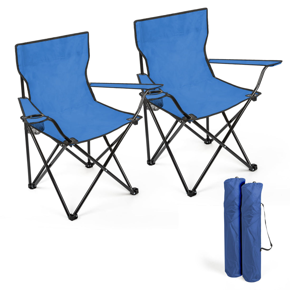 BESCH Set of 2 Folding Steel Camping Chairs with Cup Holder 45 x 45 x 80 cm Maximum Load 110 kg – Chair for Outdoor, Picnic, Garden and Fishing (Blue)