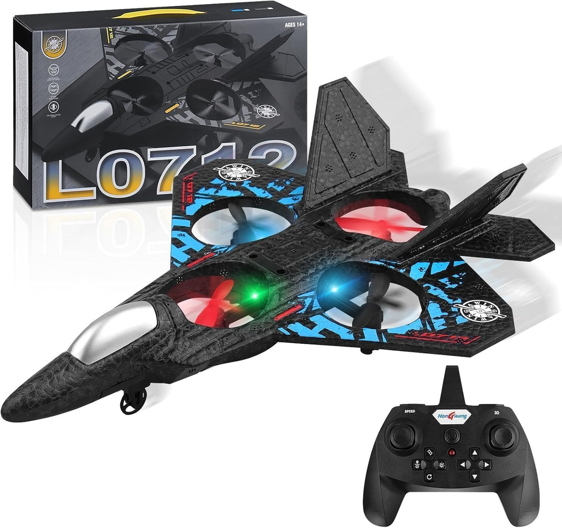 Remote Control Jet Fighter Drone for Kids – 2.4GHz RC Airplane with 360° Flips, LED Lights, One-Key Takeoff & Landing, Indoor/Outdoor Flight, Rechargeable Battery, Durable Foam Aircraft Toy