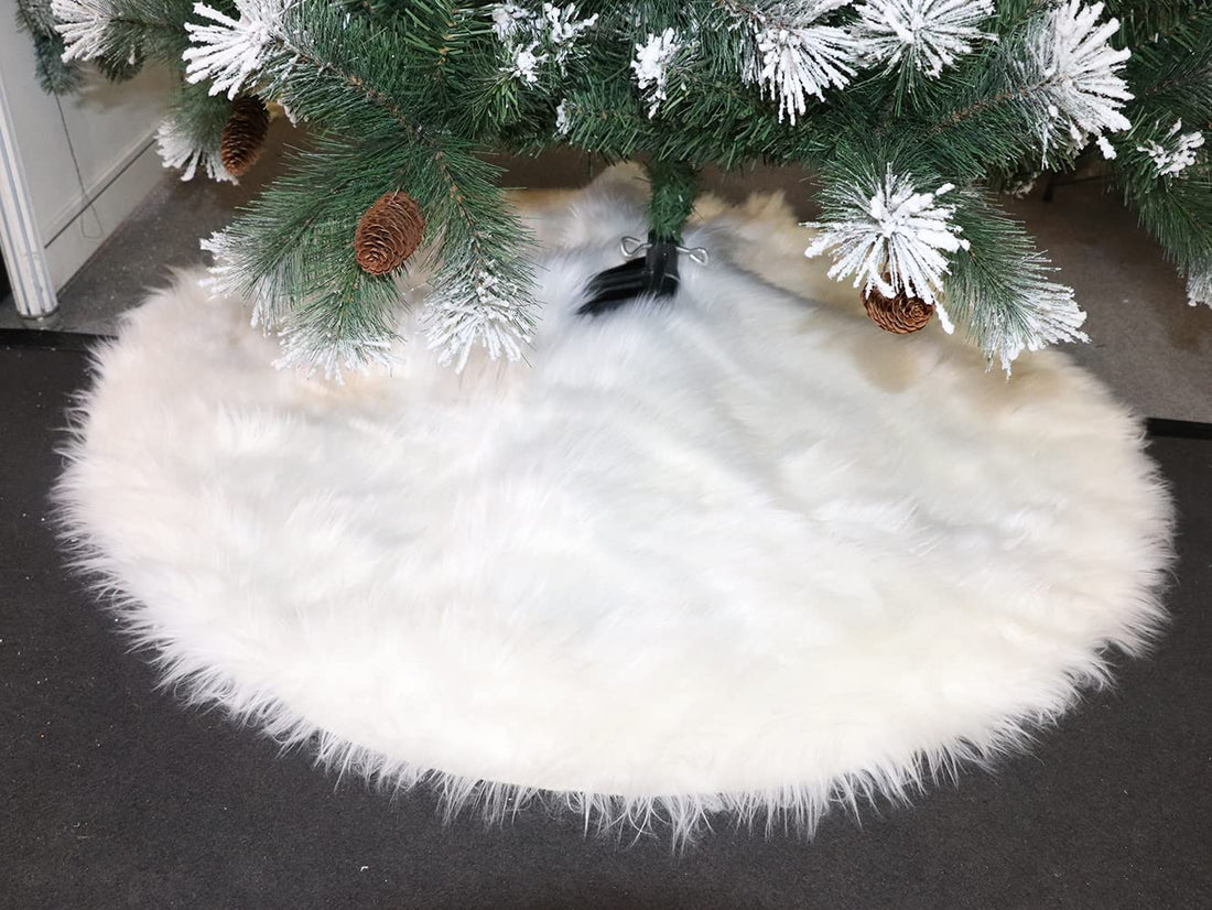 Woolous Christmas Tree Skirt White Xmas Tree Skirts 60cm Sheepskin Faux Fur Christmas Tree Base Covers for New Year Party Holiday Decorations (23.6 In)