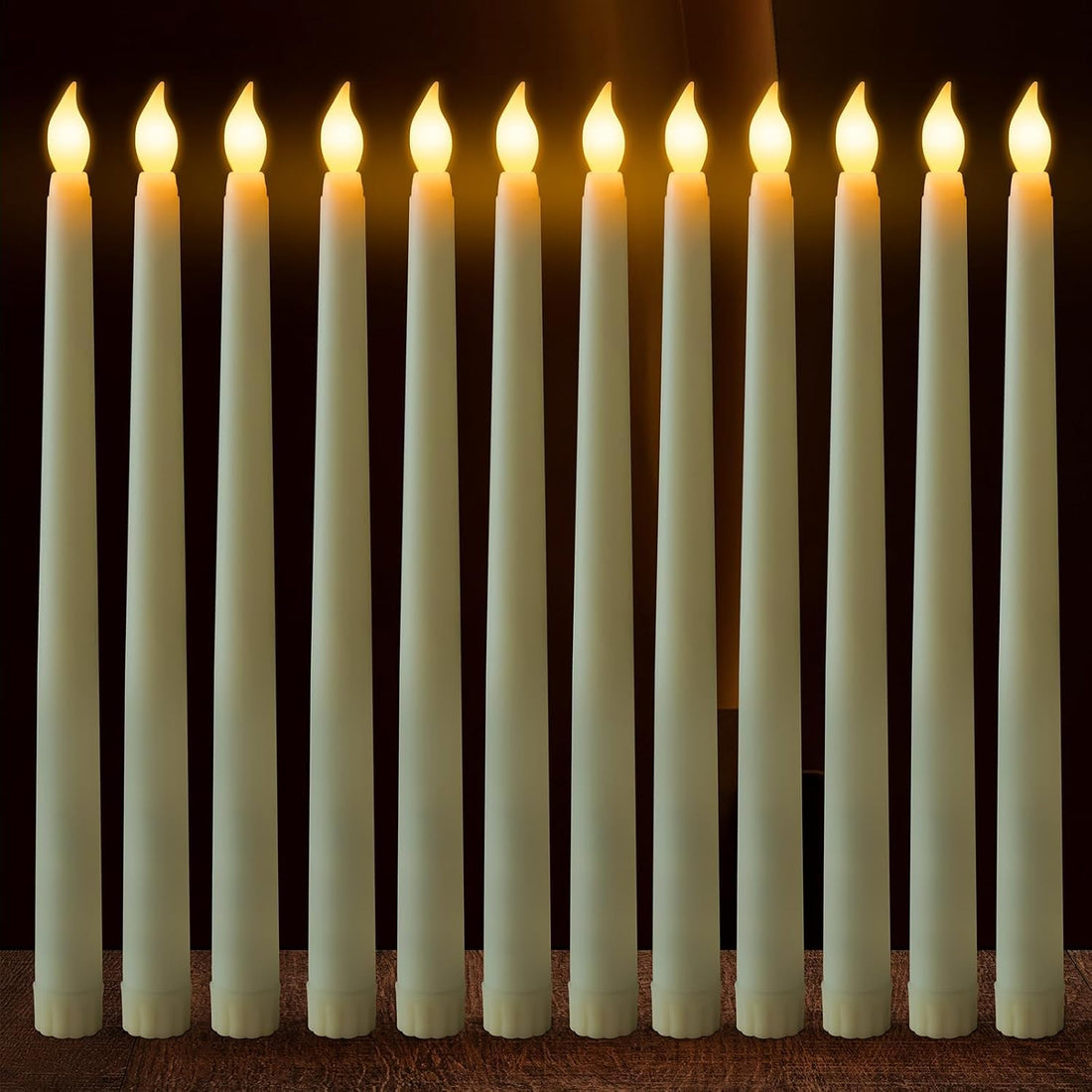 Circle M 12-Pack LED Flameless Taper Candles: Flickering Battery Operated for Christmas Wedding – Ivory