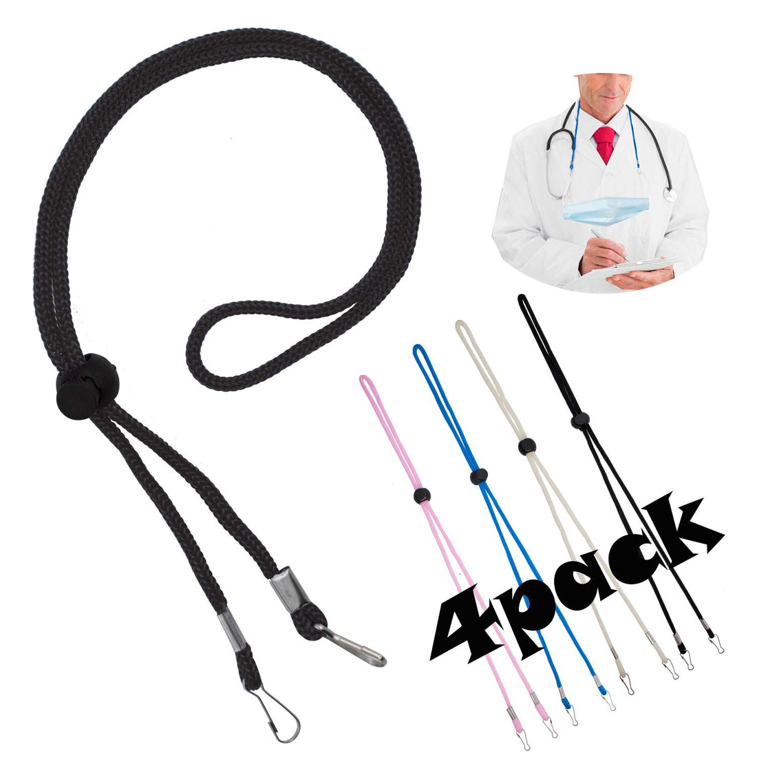4pcs Anti-lost Face Cover Lanyard Strap Holder with Metal Clips Adjustable Length Keep Around Neck Ear Saver Handy for Kids Adults School Outdoor Sport