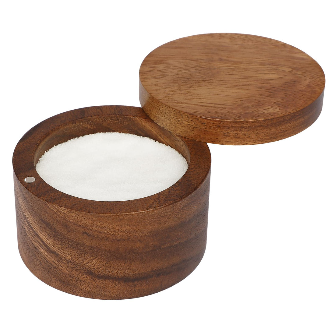 Acacia Wood Salt Cellar Bowl Box, Elegant Salt Container with Swivel Magnetic Lid Perfect for Keeping Table Salt, Gourmet Salts, Bath Salt, Sea Salt, Peppers, Herbs or favorite seasonings.