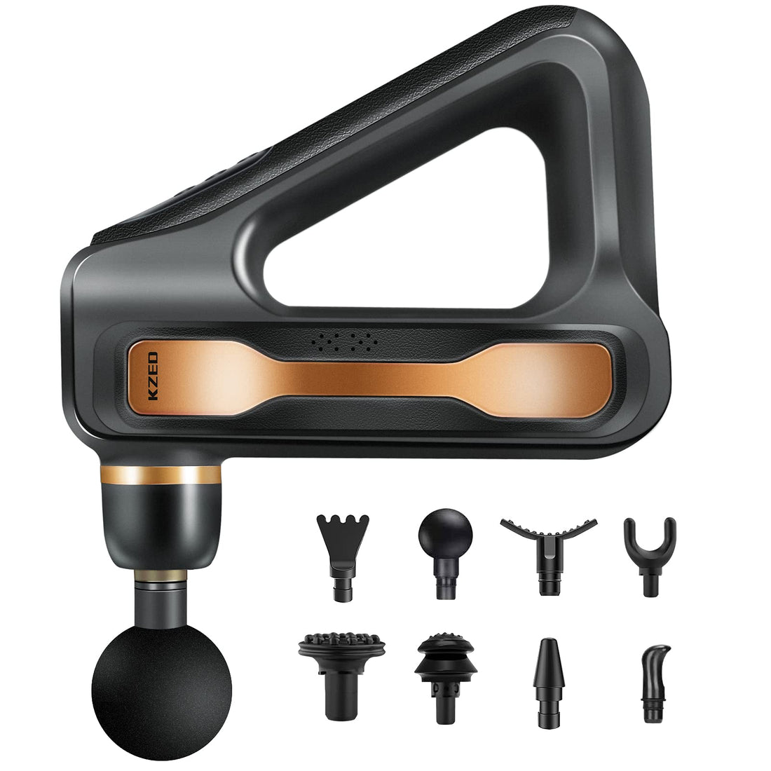 KZED 32 Speeds Quiet Hand Held Back Massager Gun with 8 Heads Long Battery Life (Gold)