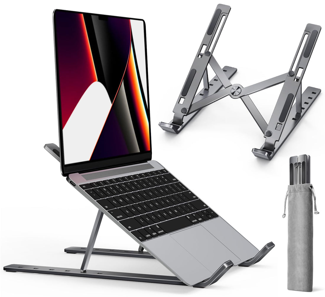 Laptop Holder Stand With Six Angles Adjustable Aluminum Compatible With MacBook,iPad, HP, Dell, Lenovo 10 15.6 - Silver