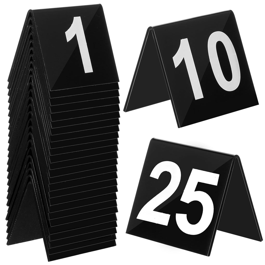 Dimeho Table Numbers 1-25 Acrylic Restaurant Table Numbers Double Side Tent Wedding Numbers Cards Signs for Party Banquets 2 in x 2.5 in(Black