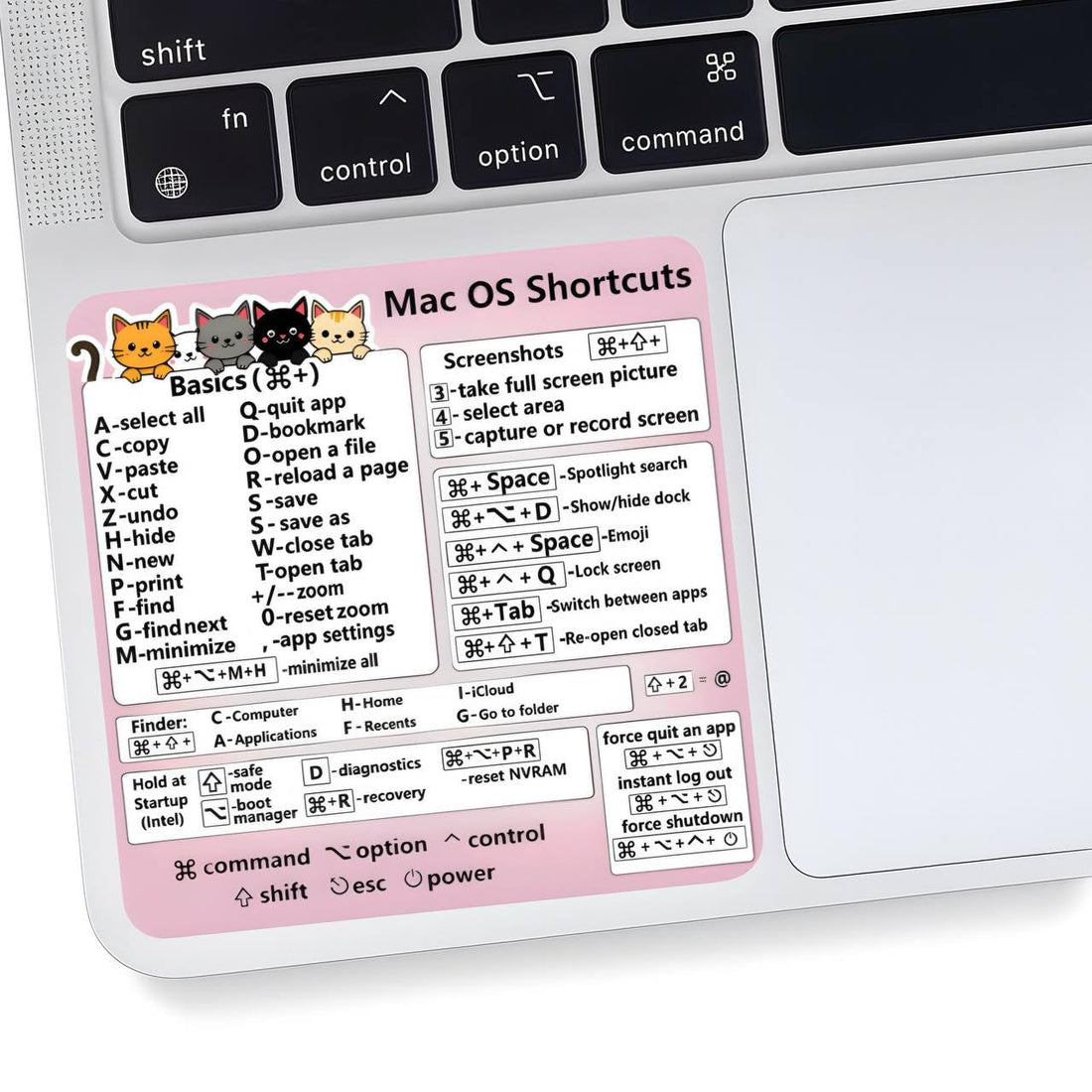 2PCS Laptop Shortcut Stickers – Pink Cat Design Keyboard Shortcut Guide – Trackpad Labels Compatible with macOS Devices – Study & Work Quick Access Stickers – Removable Sticker Paper Labels