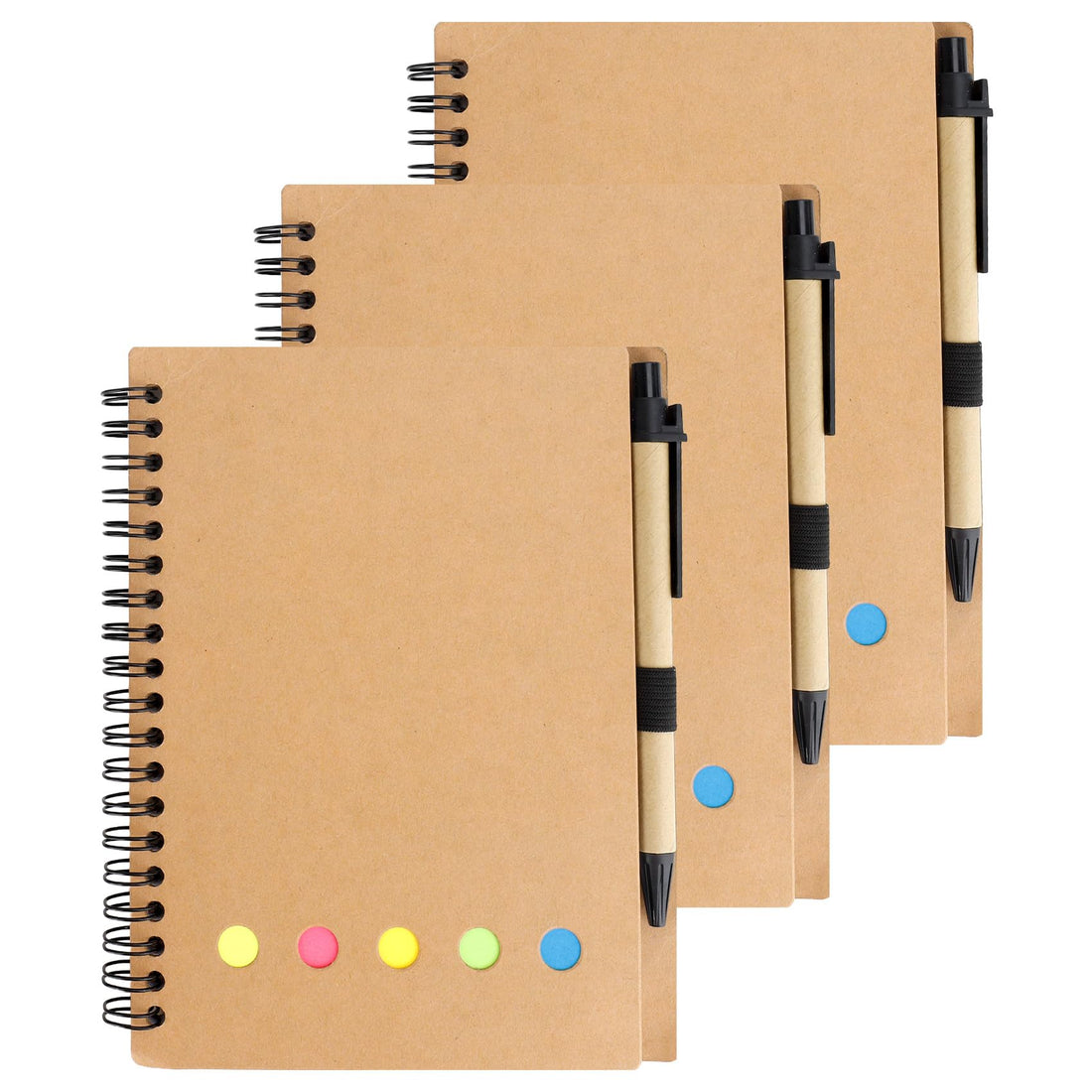 ldyllicStyle Spiral Notebook, Kraft Paper Multifunction Notepad Set, Mini Notebook, 3 Pieces 13.5x10.5cm, Sticky Notes for Important Things with Sticky Notes and Pen