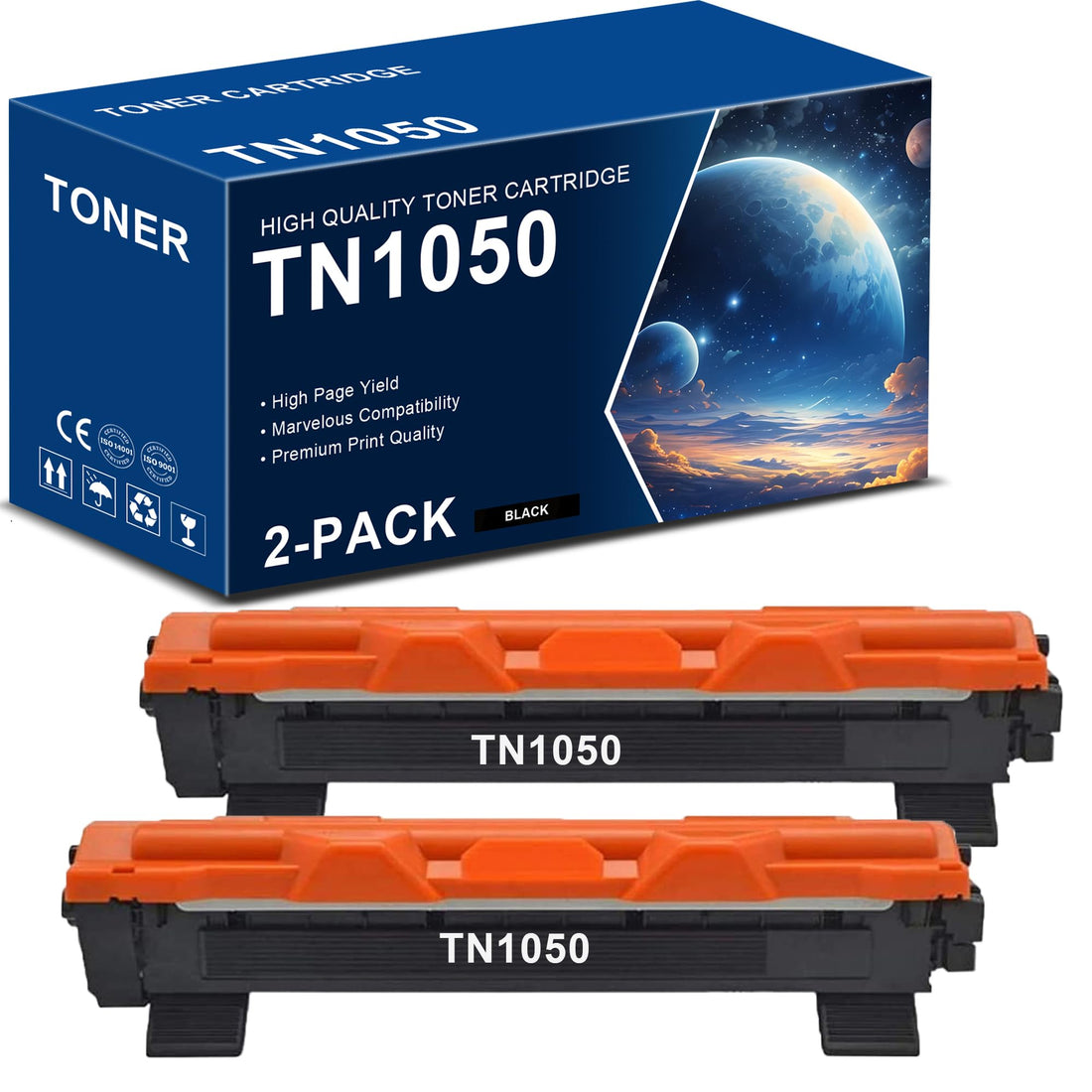 Compatible Toner Cartridges Replacement for Brother TN1050 to use with HL-1110 DCP-1510 HL-1210W DCP-1610W HL-1112 MFC-1810 HL-1212W MFC-1910W DCP-1612W DCP-1512 (Black, 2-Pack)