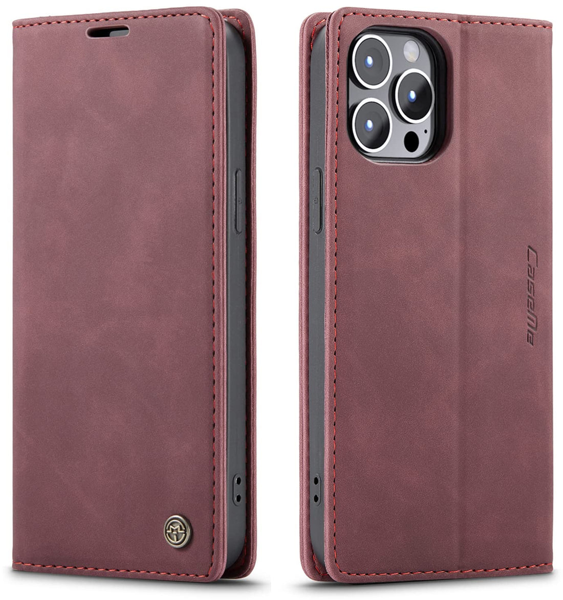 SINIANL Leather Case for iPhone 13 Pro Case Wallet, iPhone 13 Pro Wallet Case Book Folding Flip Case with Magnetic Kickstand Card Slot Protective Cover Compatible with iPhone 13 Pro 6.1 inch Wine Red