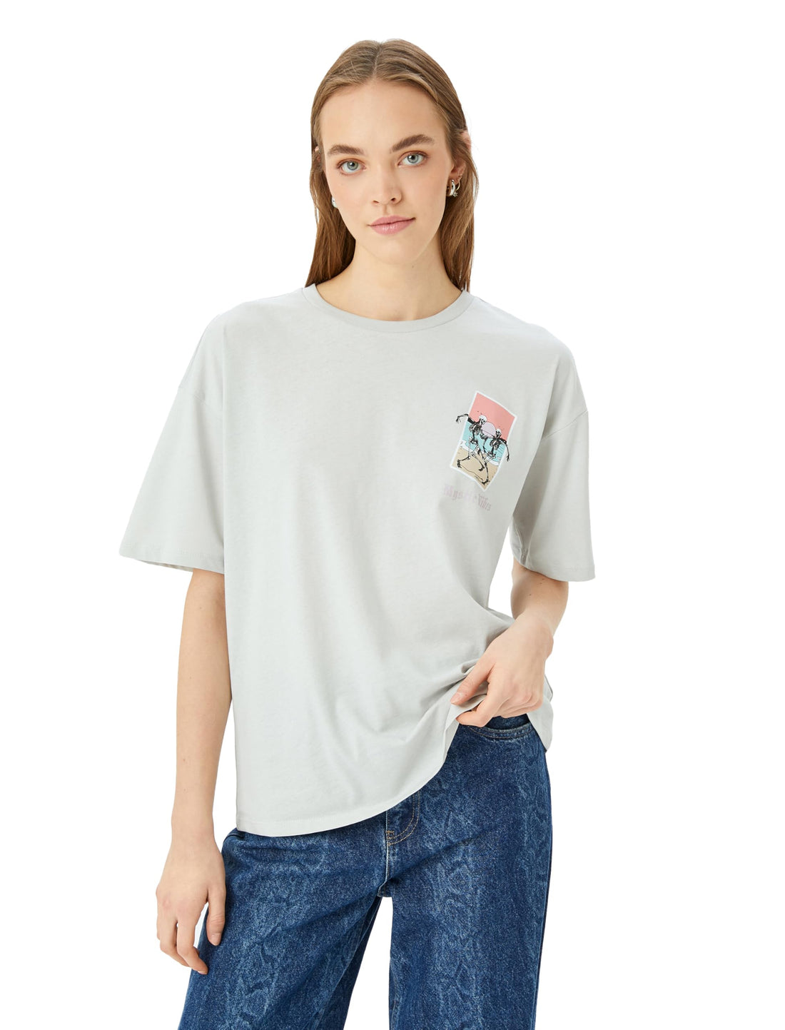 KOTON Womens Back Printed T-Shirt Modern