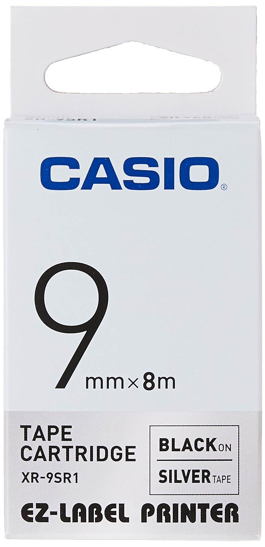 Casio XR-9SR1 EZ Label Printer XR-9X1, self-Adhesive Tape, 9 mm x 8 m, Black on Silver Black/Silver