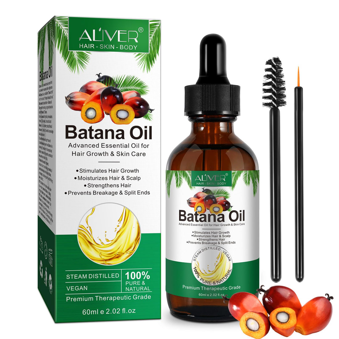 ALIVER Hair Growth Oil - 100% Natural Cold Pressed Batana Oil, Improves Shine, Fights Hair Loss & Repairs Damage - 2.02 Fl Oz