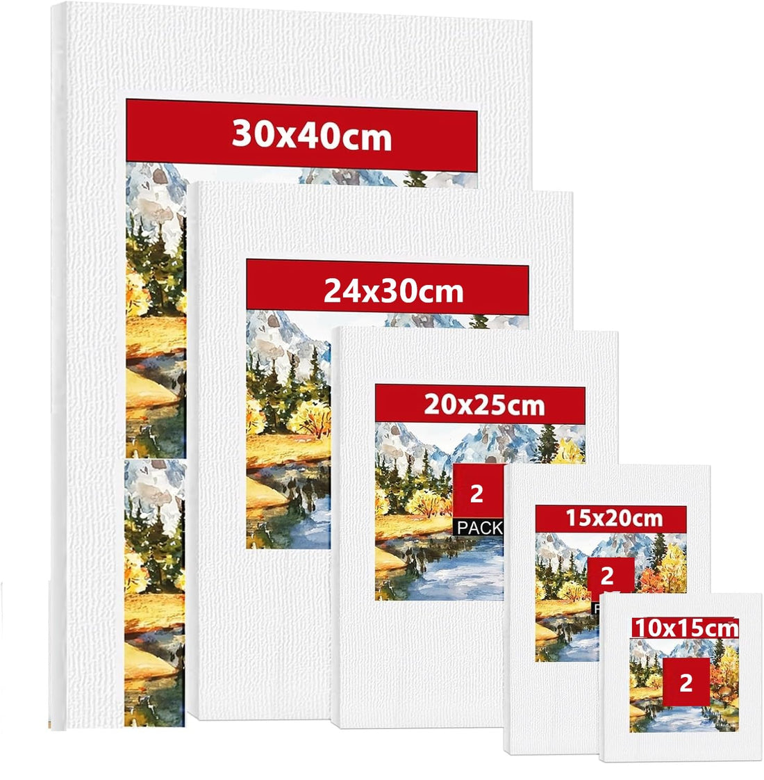 Canvas for Painting, 100% Cotton, 280 g/m², Canvas in 10 cm x 15 cm, 15 x 20 cm, 20 cm x 25 cm, 24 cm x 30 cm, 30 cm x 40 cm, Also for Acrylic Paints, Blank Canvas, Tuvaln, Pack of 10