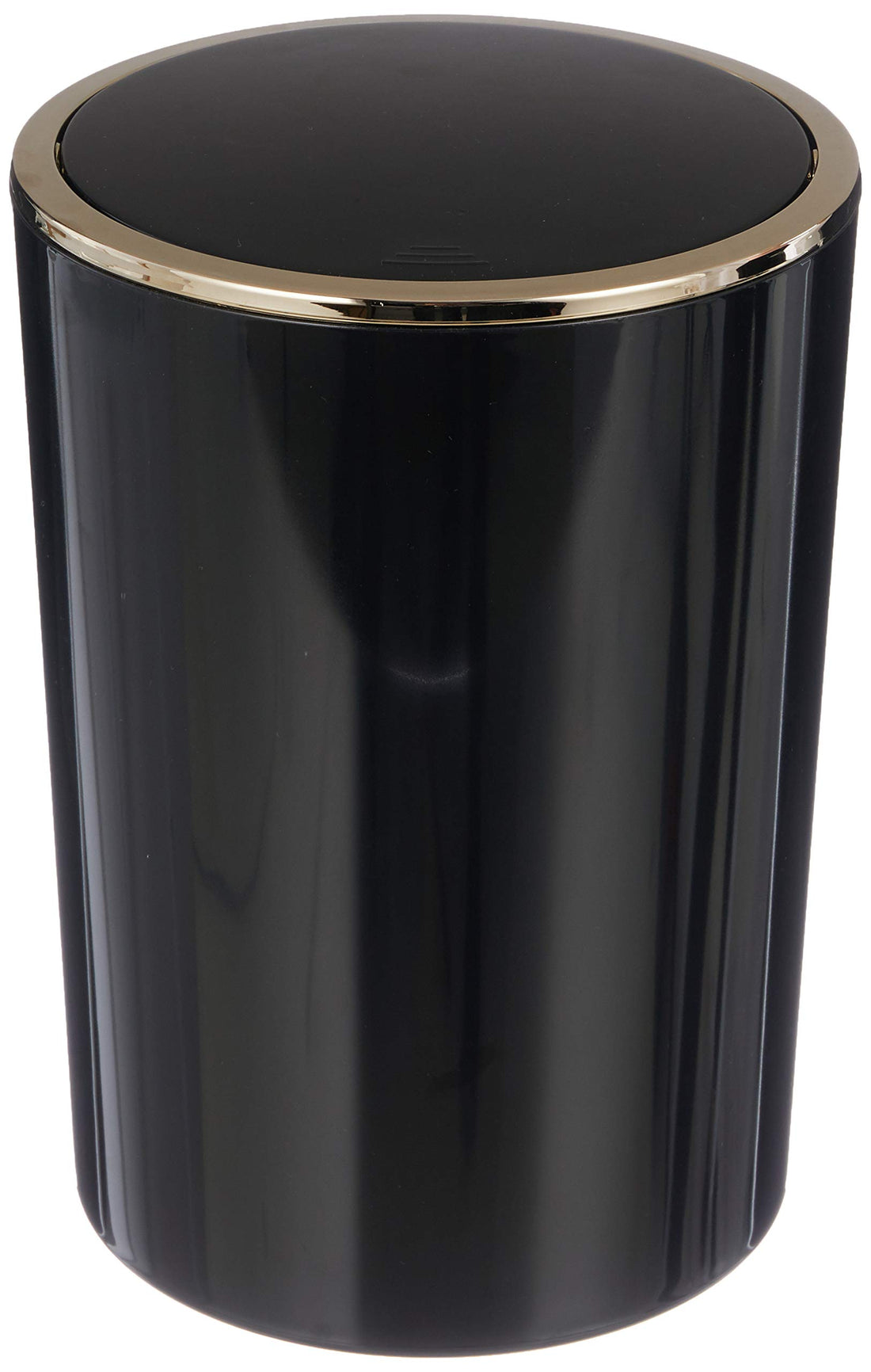 Acrylic Basket Trash Can with Swing Lid, Waste bin, GarbageWastebasket,Trash Can with Swing Top Lid, Waste Bin in your Home Under Desk, Office, Bedroom, Bathroom-6 Liter-(Black)-Gold ring