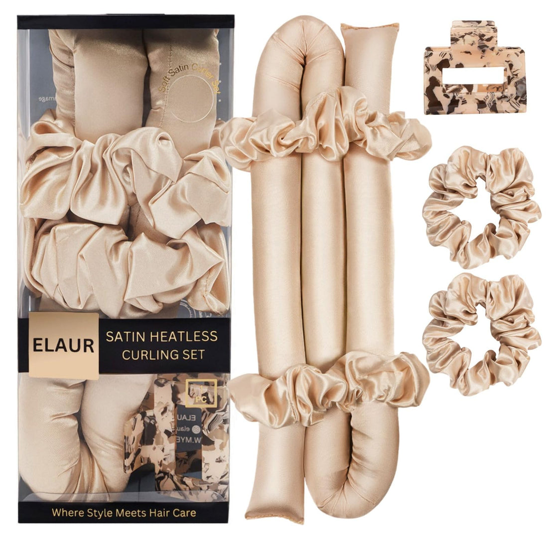 Elaur Satin Heatless Curling Set-Hair Rollers for Heatless Curls | Overnight Heatless Hair Curlers to Sleep in | Curling Rod Headband for Short & Long Hair | Hair Wrap Curler