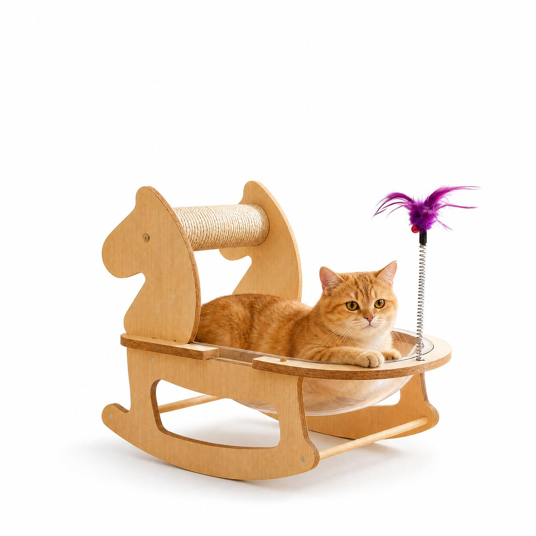 Cat Relaxing Rocking Chair, With sisal cat scratching post for Indoor Cats, Natural Wood Cat Lounge for Sleeping & Scratching, Stable Platform for Large Cats, Easy Assembly Cat Furniture