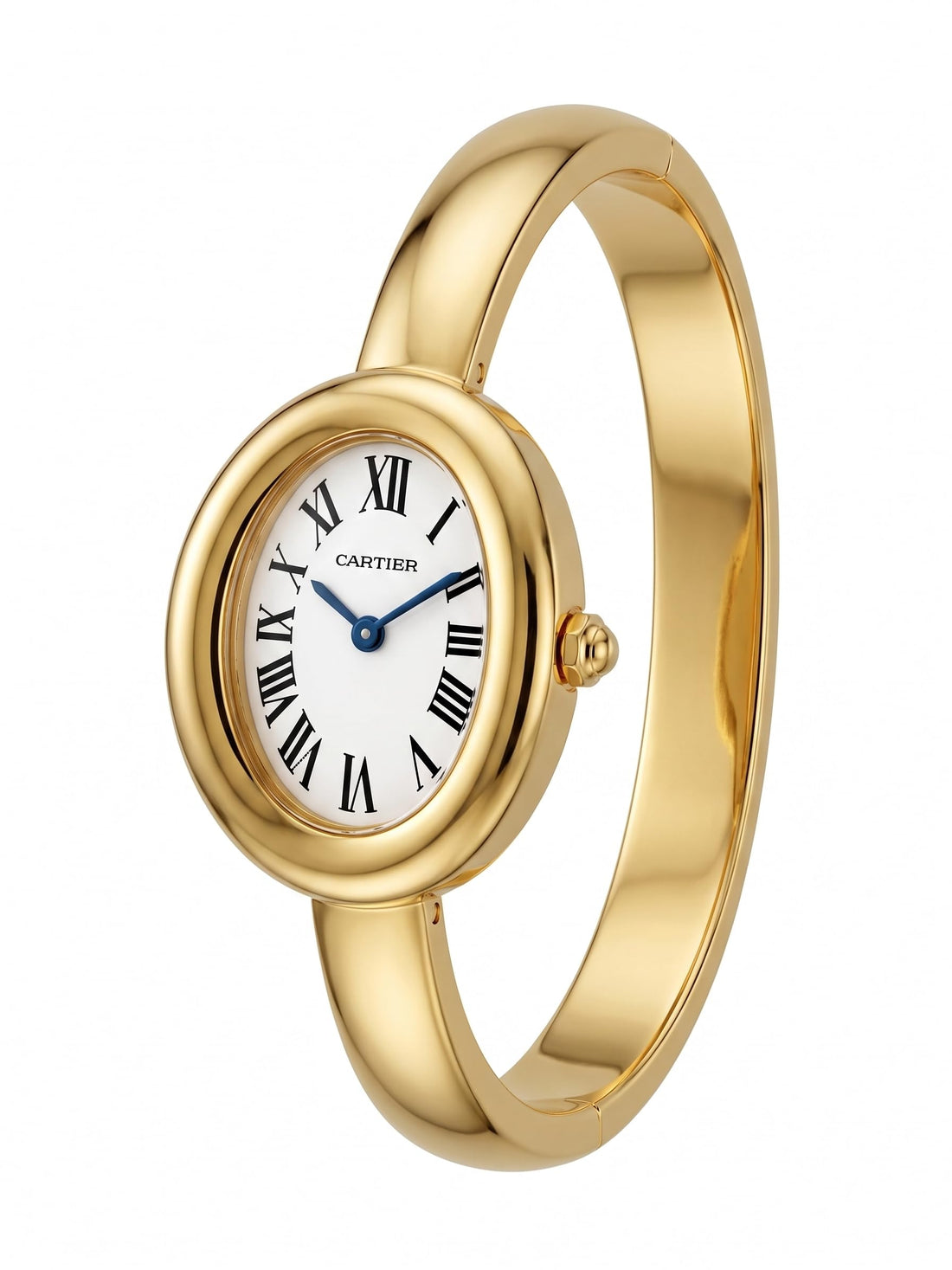 Oval Shape Bracelet Watch, Gold-Tone, White Dial, Roman Numerals, Blue Hands