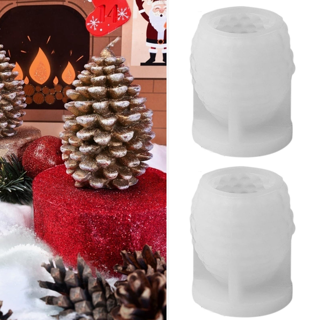 2Pcs Christmas Pinecone Silicone Candle Molds 3D Pine Cone Candle Molds Silicone Resin Candle Mold Soap Mold Xmas Theme Resin Concrete Mould for Christmas Party DIY Table Home Decor Supplies