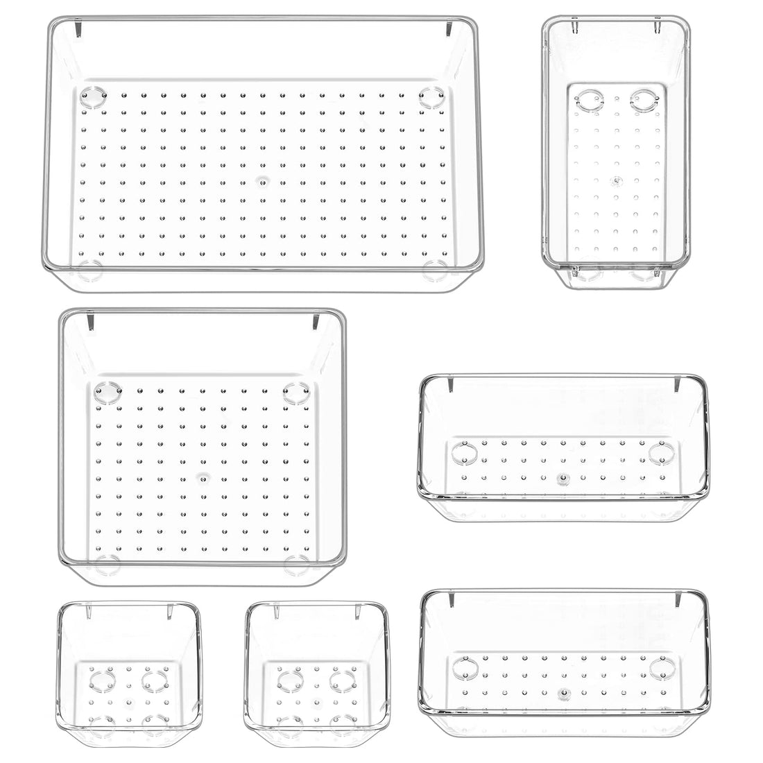 Puricon 7 Pcs Desk Drawer Organizers Trays Set Clear Plastic Storage Bins Bathroom Drawer Tray Dividers Vanity Trays Organizer for Bedroom Dresser Makeup Kitchen Utensil Office