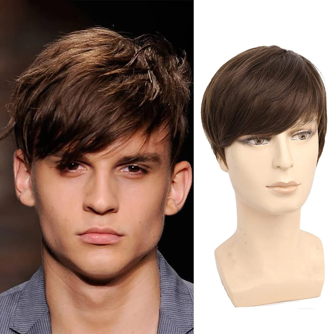 ECIF Mens Short Wig Men's Wig Handsome Male Daily Costume Synthetic Full Wigs Natural Hair Replacement Wig For Maledaily Party Costume Cosplay Wear (Light Brown)