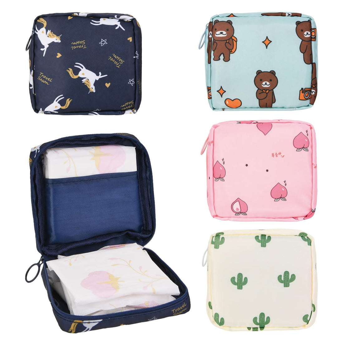 4Pcs Period Bag, Sanitary Pad Storage Bag Samll Period Pouch for Purse Cute Menstrual Period Bag Tampon Pad Holder for Purse, Tampon Organizer Pouch, Feminine Care Period Bags