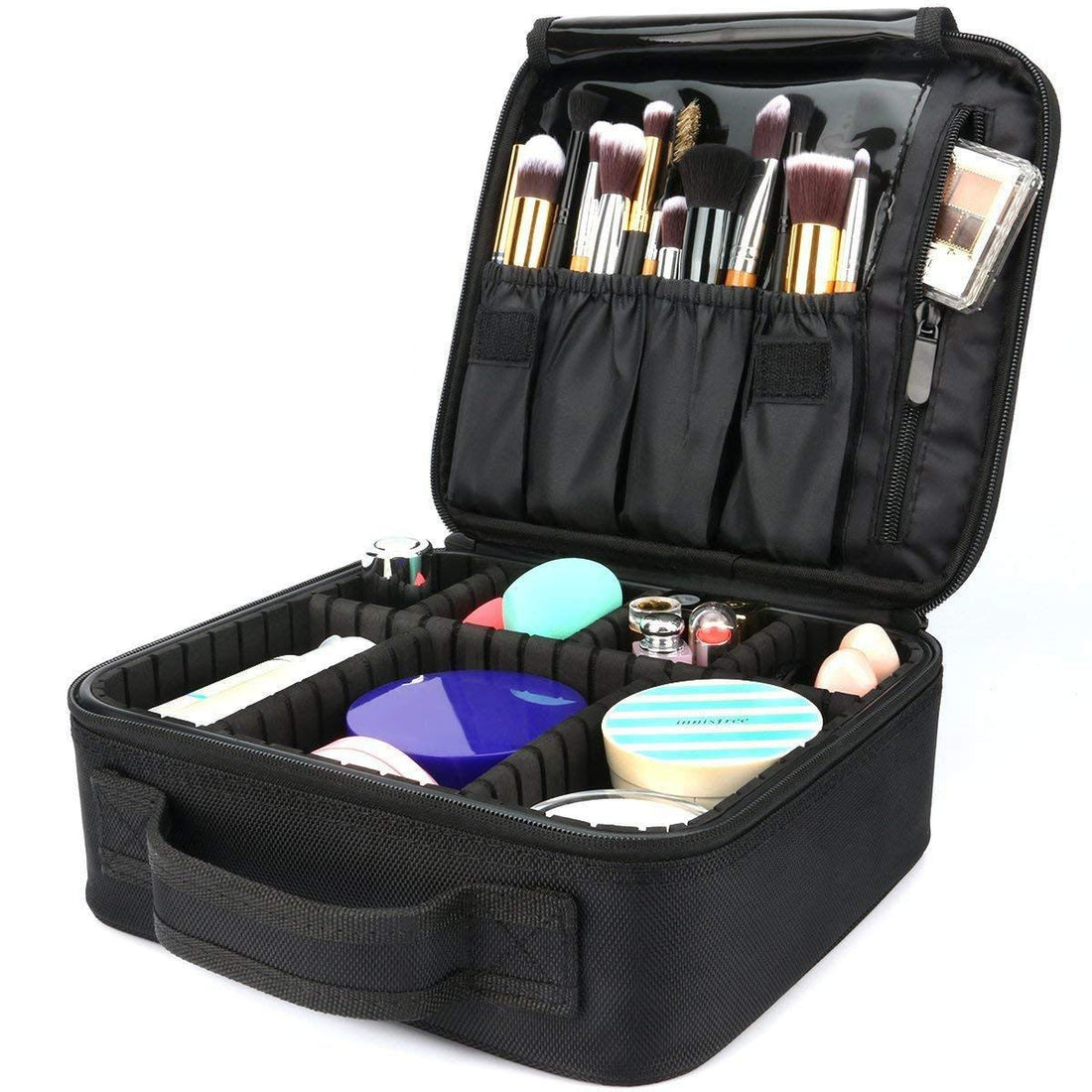 Travel Makeup Bag,Portable Travel Makeup Cosmetic Case Organizer Artist Storage Bag with Adjustable Dividers for Cosmetics Makeup Brushes Toiletry Jewelry Digital Accessories