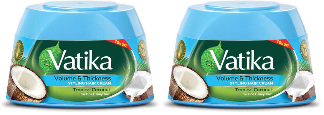 Vatika Naturals Tropical Coconut Styling Hair Cream (125mL) +1 0% OFF| Promotes Volume and Thickness | Nourishing Vatika Oils | For Fine and Limp Hair (Pack of 2)